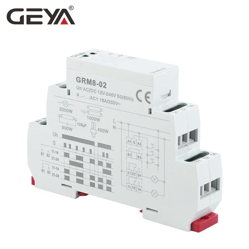 GRM8 Latching Relay Impulse Relay Electronic Type 16A Step Relay Din Rail AC230V OR AC/DC12-240V GEYA