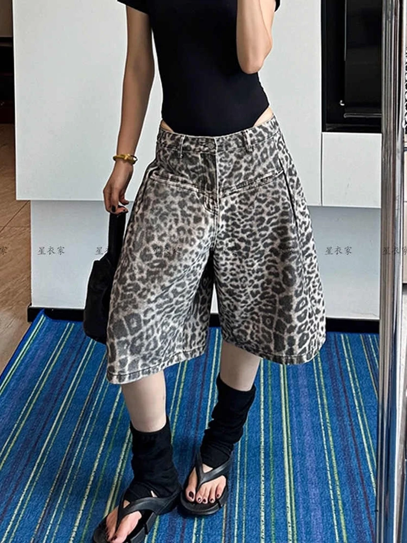 

Women Short Jeans Camouflage American Ripped Y2K Straight Streetwear Wide Leg Pants Female Summer Knee Length Denim Shorts
