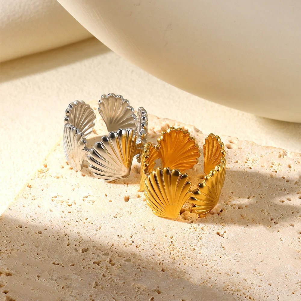Shell Herz Chunky Öffnung Ringe Für Frauen Edelstahl Gold Farbe Ehering Ästhetische Mode Ozean Schmuck Party Geschenke