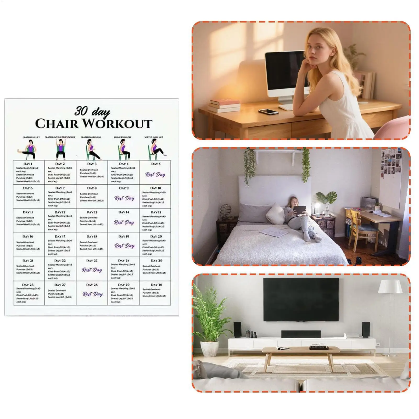 كرسي يوجا لكبار السن 30 يومًا 6 قطع لوازم التدريبات ملصق يوجا للسفر الصباحي والعمل والأصدقاء والعائلة والرياضة #4