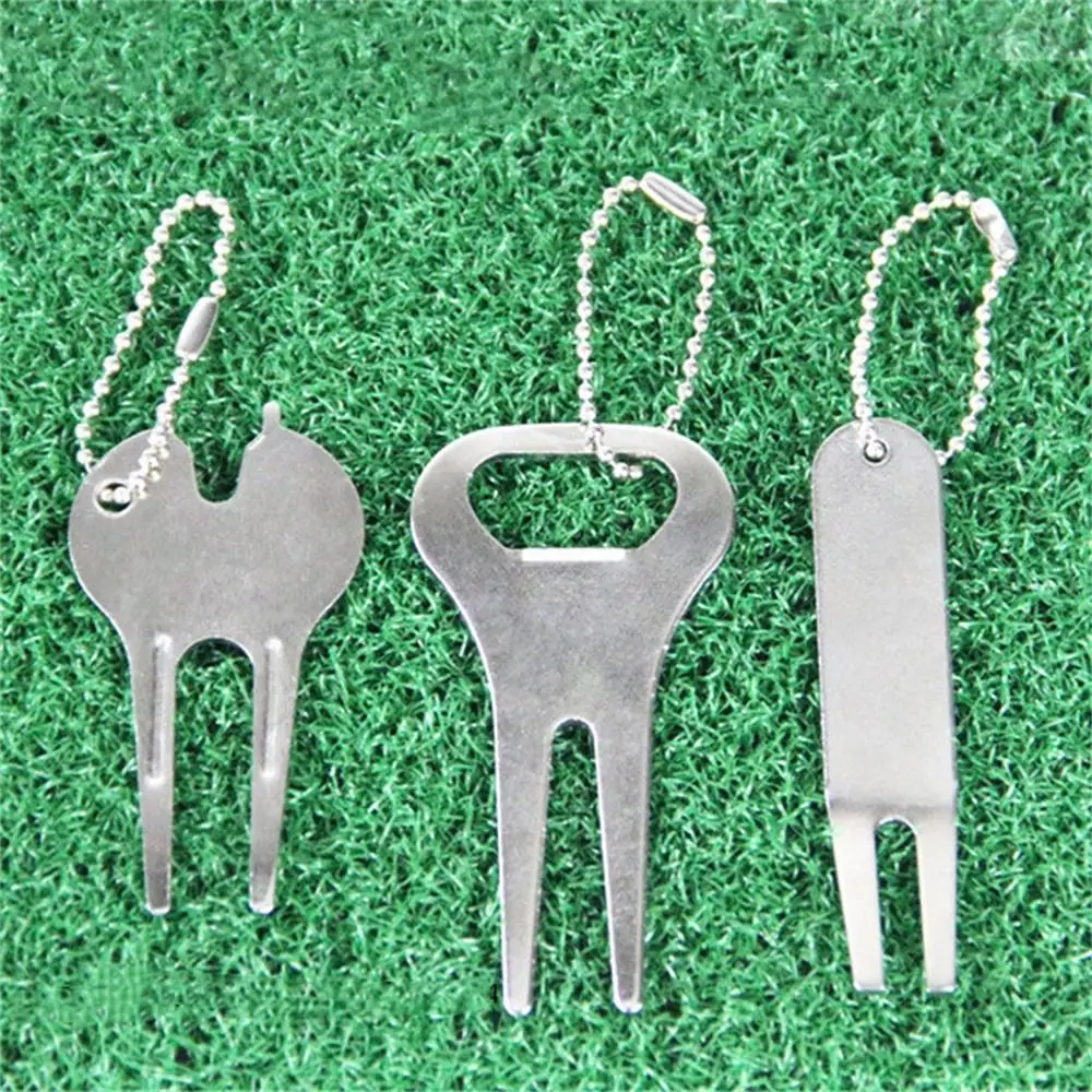 Zinc Alloy Divot Repair Tool with Bead Chains clean groove Golf Pitchfork lightweight Metal Golf Green Fork Training Aids