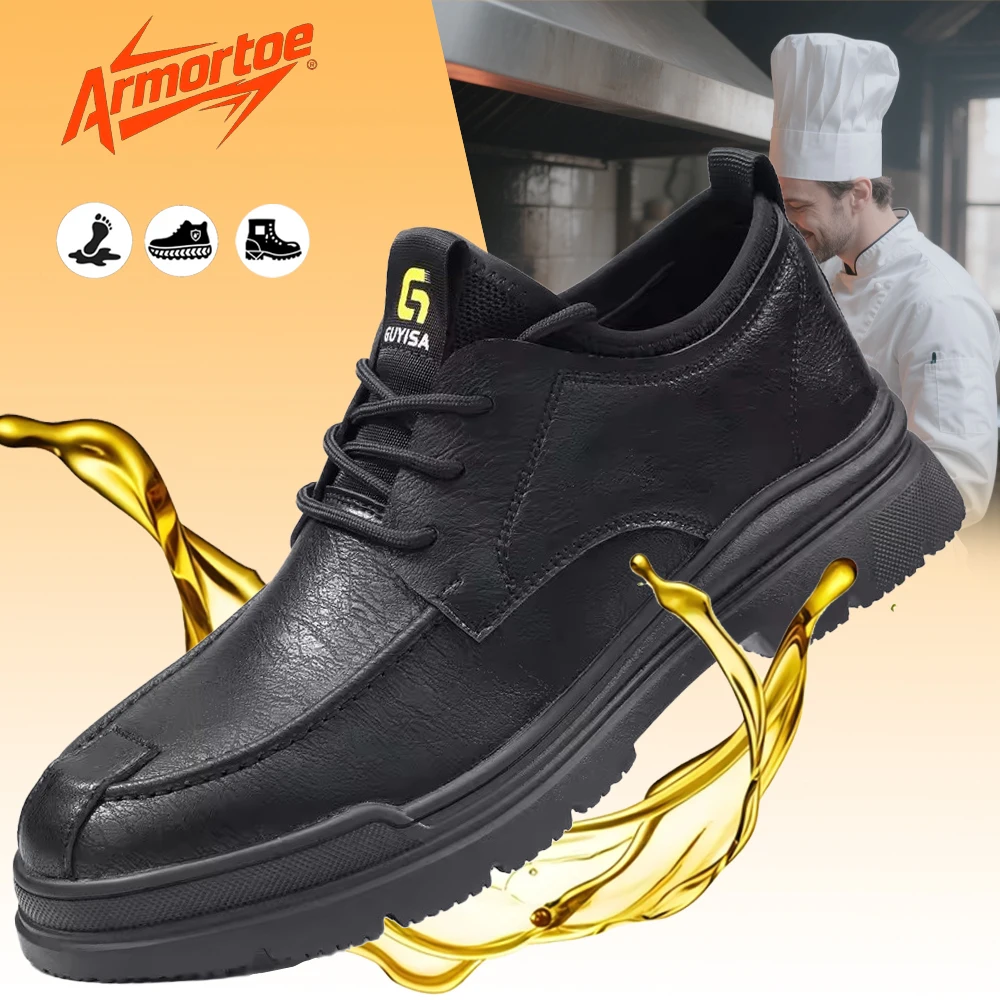 

ArmorToe Waterproof Chef Shoes Lightweight Non-slip Oil Breathable Work Shoes Four Seasons Models Soft #Armor5006