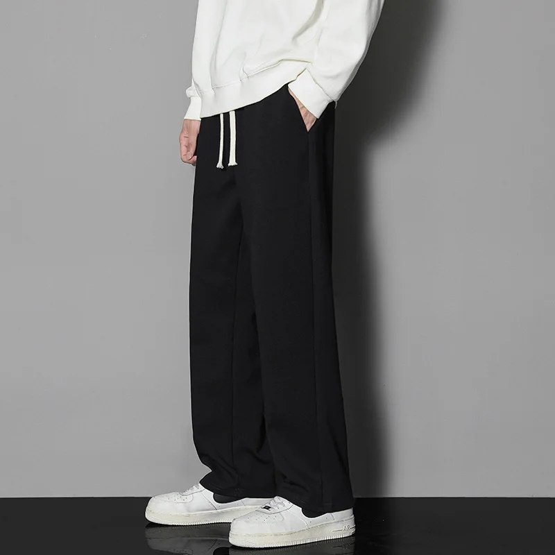 White Sweatpants Men Straight Fit Joggers for Sports and Streetwear Loose Oversized Drawstring Long Pants Men Solid Color Pants