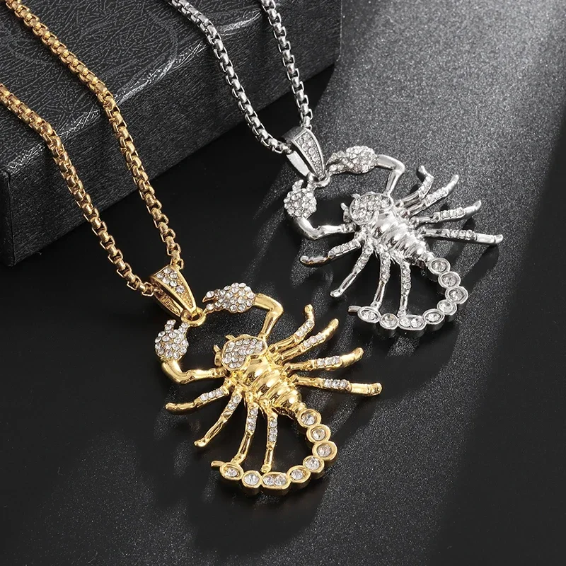 Delicate Iced Out Zircon Gold Color Poison Scorpion Pendant Necklace Women Personality Hip Hop Rock Party Jewelry Gift