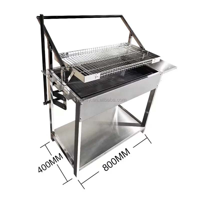 Adjustable Height Charcoal Grill Portable Steel BBQ with Rotating Basket Manual Flip Carbon Fire Pit for Outdoor Camping Home