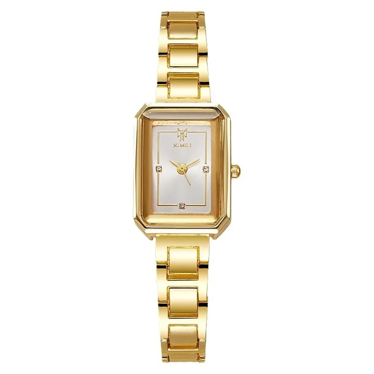 Relógio Feminino Retangular com Pulseira de Aço e Strass, Simples e Versátil, Relógio Quadrado Feminino, Relógio de Quartzo