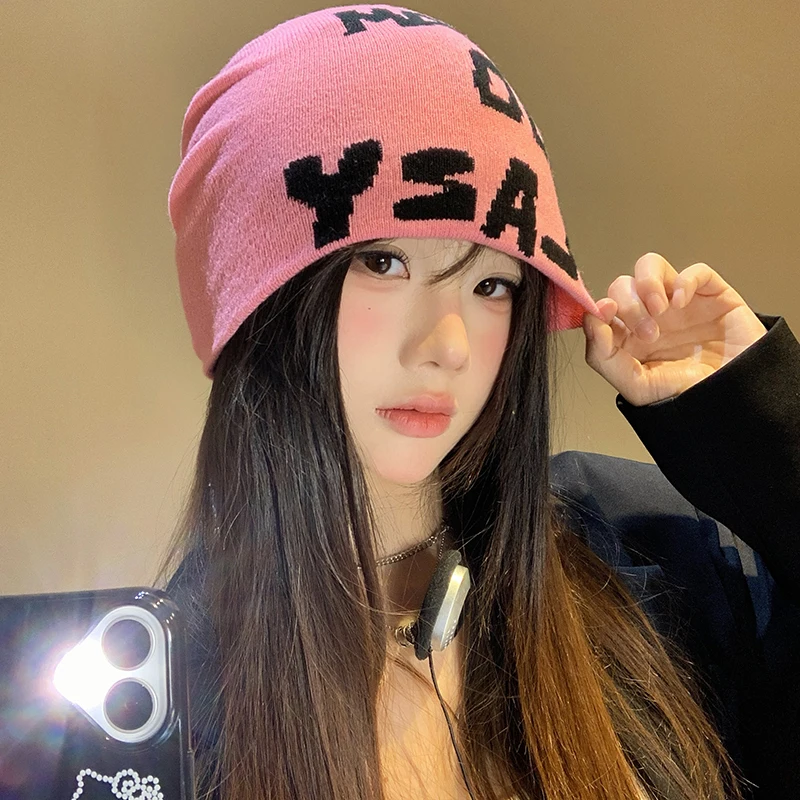 جديد Autumu الشتاء الدفء متماسكة قبعة النساء الرجال التزلج بيني في الهواء الطلق الباردة قبعة الدراجات Skullcap موضة رسالة Y2K الهيب هوب قبعة