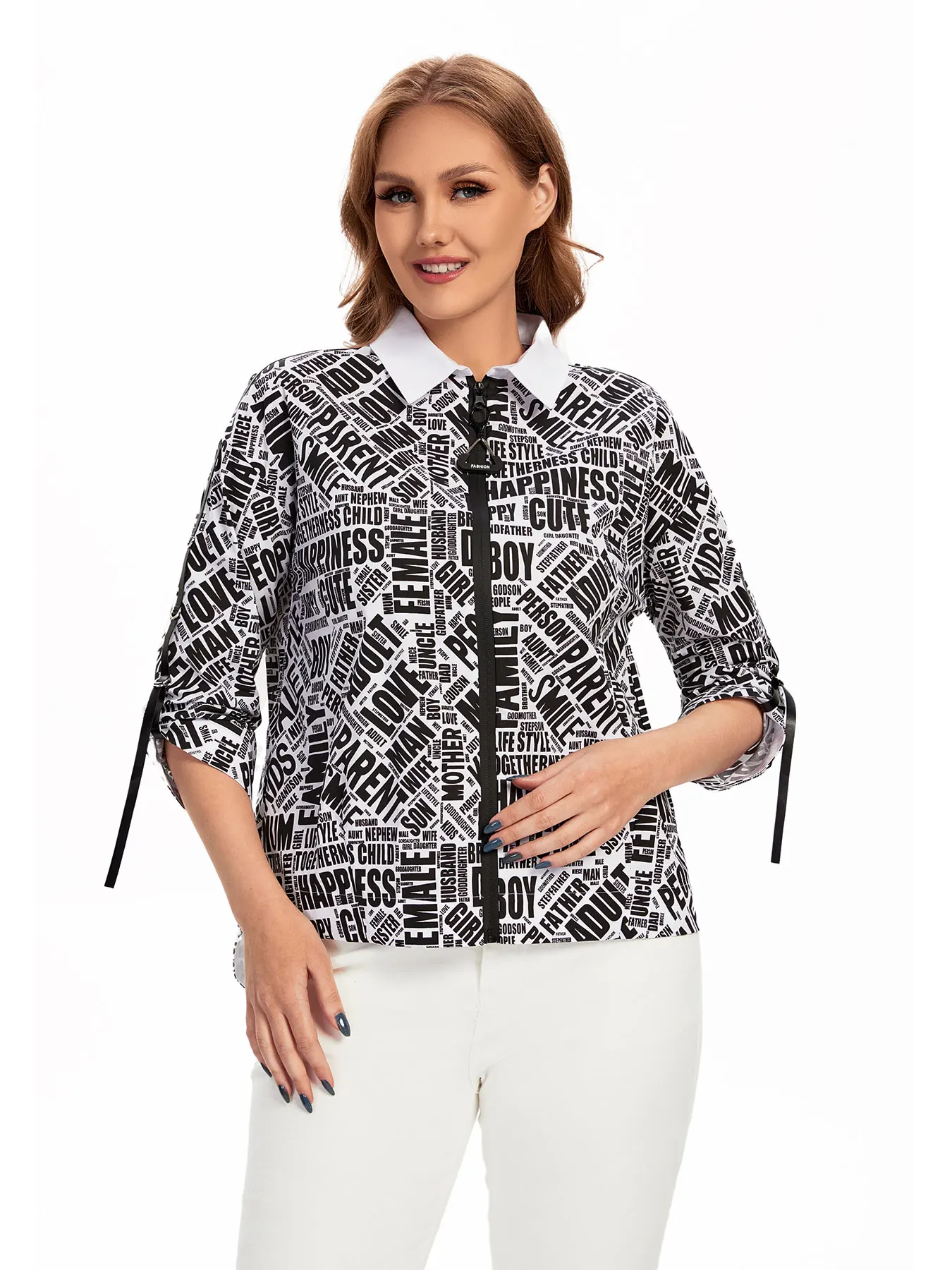 قميص نسائي منسوج للربيع والخريف مقاس كبير