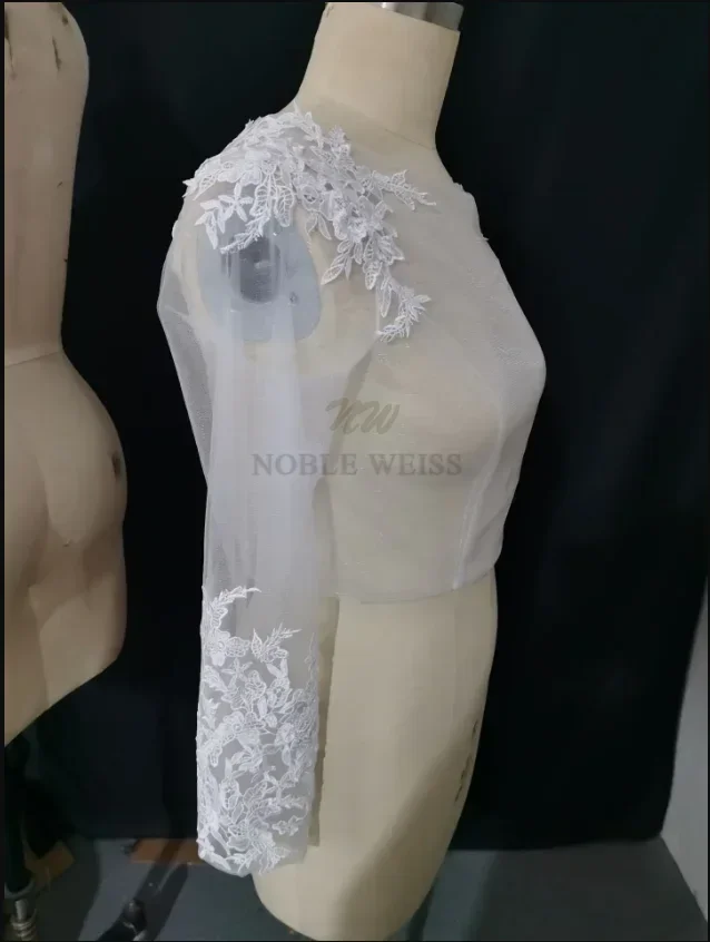 Manga longa rendas apliques jaqueta colher casaco de casamento bolero de noiva envoltório renda xale de noiva personalizado