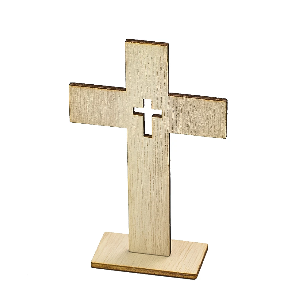 7PCS Wooden Cross Standing Jesus Crucifix Christian Catholic Baptism Decor Cross for Table First Communion Centerpieces Altar