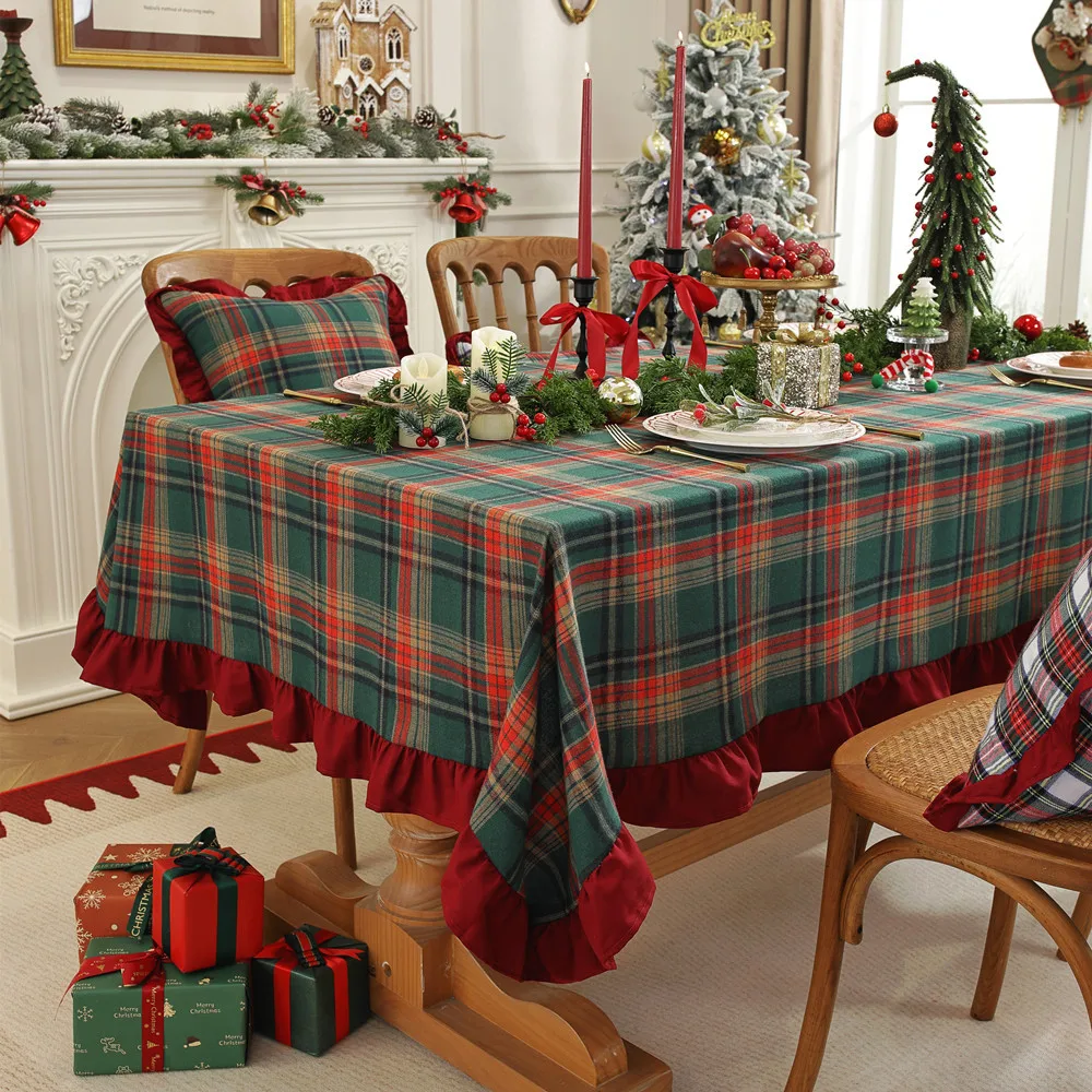 Christmas Rectangle Tablecloth, Poinsettia Design Tablecloth for New Year Party and Dinner Christmas Table Decor Tablecloth