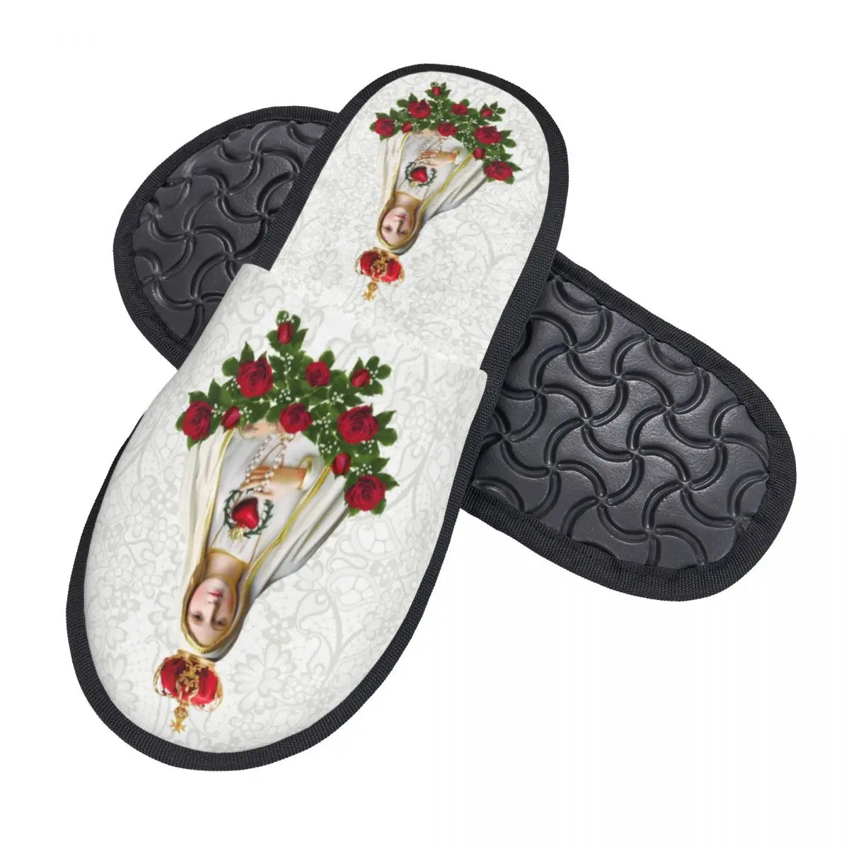 Zapatillas de invitados de la Virgen María de Nuestra Señora de Fátima para Hotel, zapatos con estampado personalizado, Rosario de Portugal, zapatilla de Casa Católica