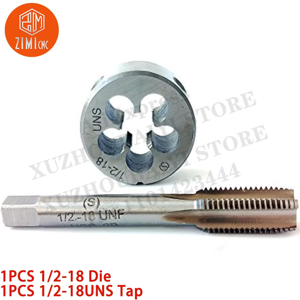 1PCS 1/2-18 Die 1PCS 1/2-18UNS Tap Machine Thread Tap Round Thread Die Right Hand HSS Taper CNC tools metal lathe cutting tools