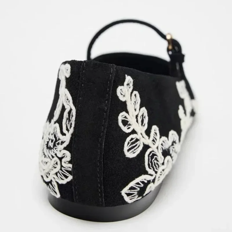 التطريز جولة تو العلامة التجارية حذاء مسطح النساء مشبك الراحة عارضة الأحذية الخفيفة الأزياء المخملية مصمم الباليه الشقق النساء #4