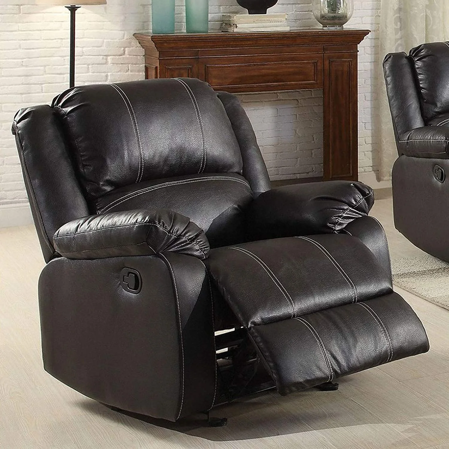 Modern Luxury Living Room Home Theater Single PU Leather Cinema Rocker Recliner Sofa Chair with Thick Padded Cushions