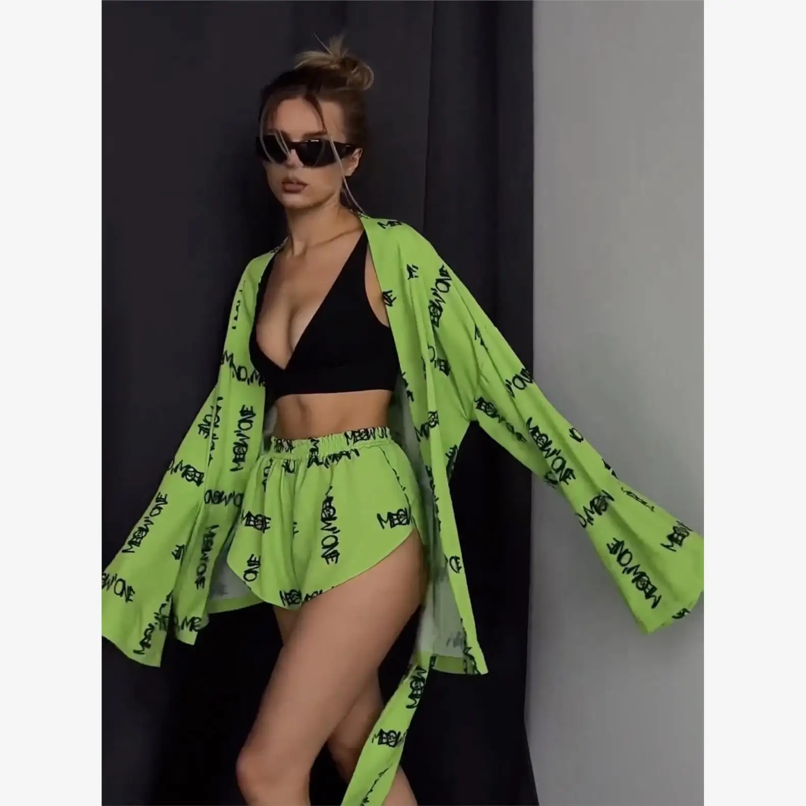 

Свободный женский повседневный комплект рта с принтом, весна 2024, длинные брюки из полиэстера, длинные сверы, студенческие рабочие orm