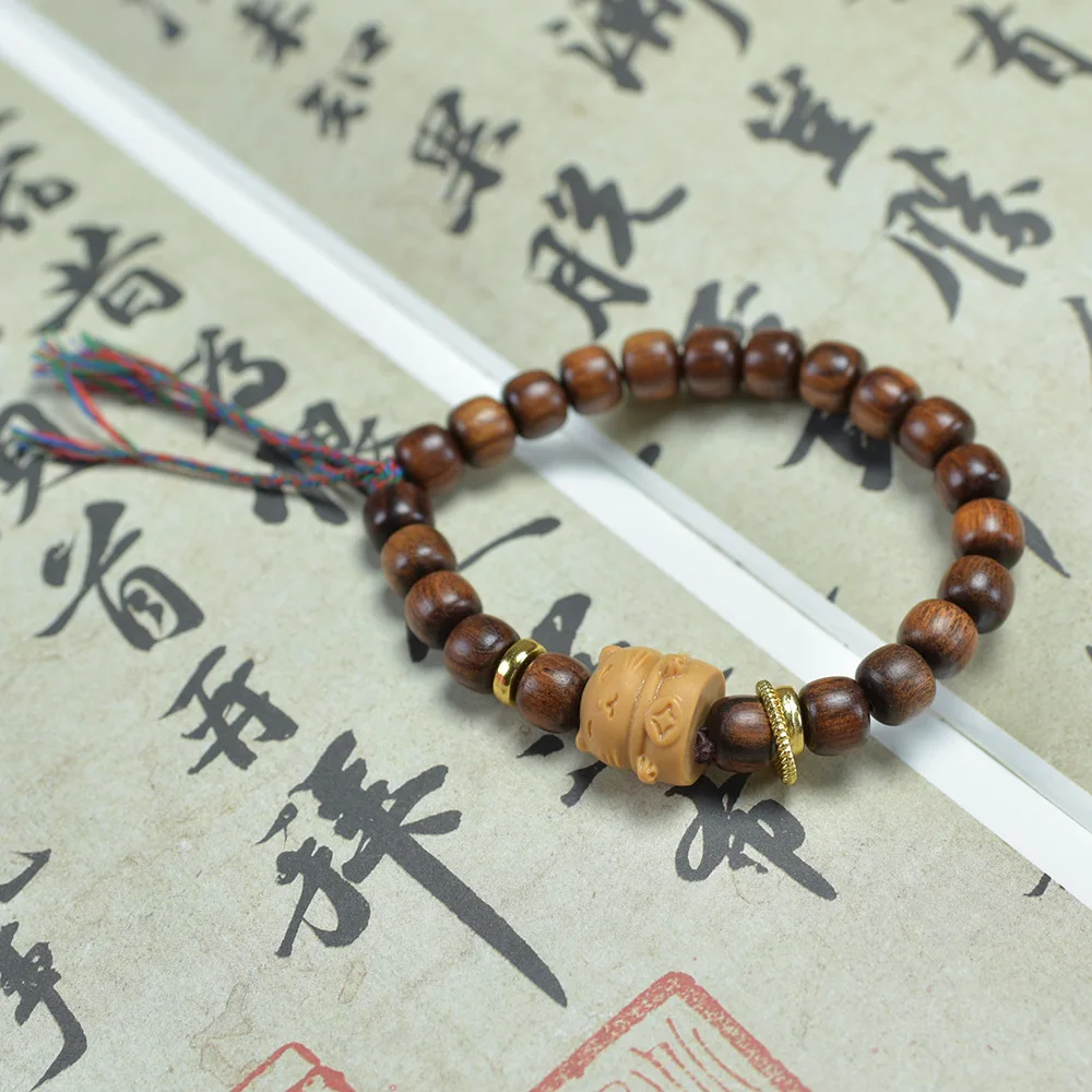 الطبيعية الأسود الكمثرى برميل DIY نحت القط خشب الصندل الرجال والنساء لطيف نمط بسيط البوذية حبة سوار فني مجوهرات خشبية #3