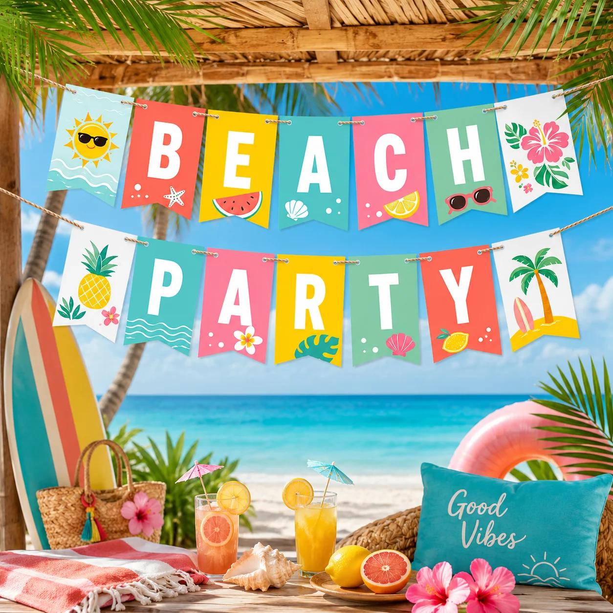 Summer Clothing Banner - Individuelles 'Hello Summer' Papierbanner, Bunte Tropische