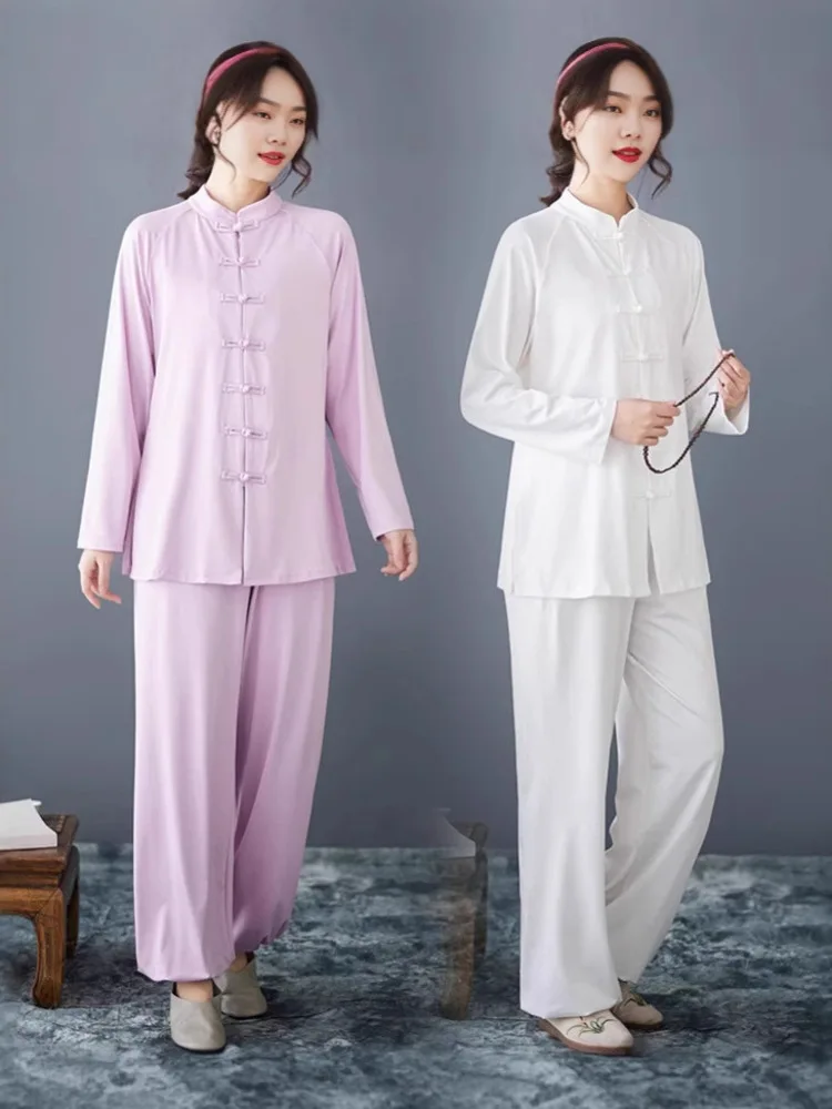 

Elegant Classical Dance Outfit with Vintage Frog Button Top and Flowing High Waist Wide Leg Pants for Stage Performance