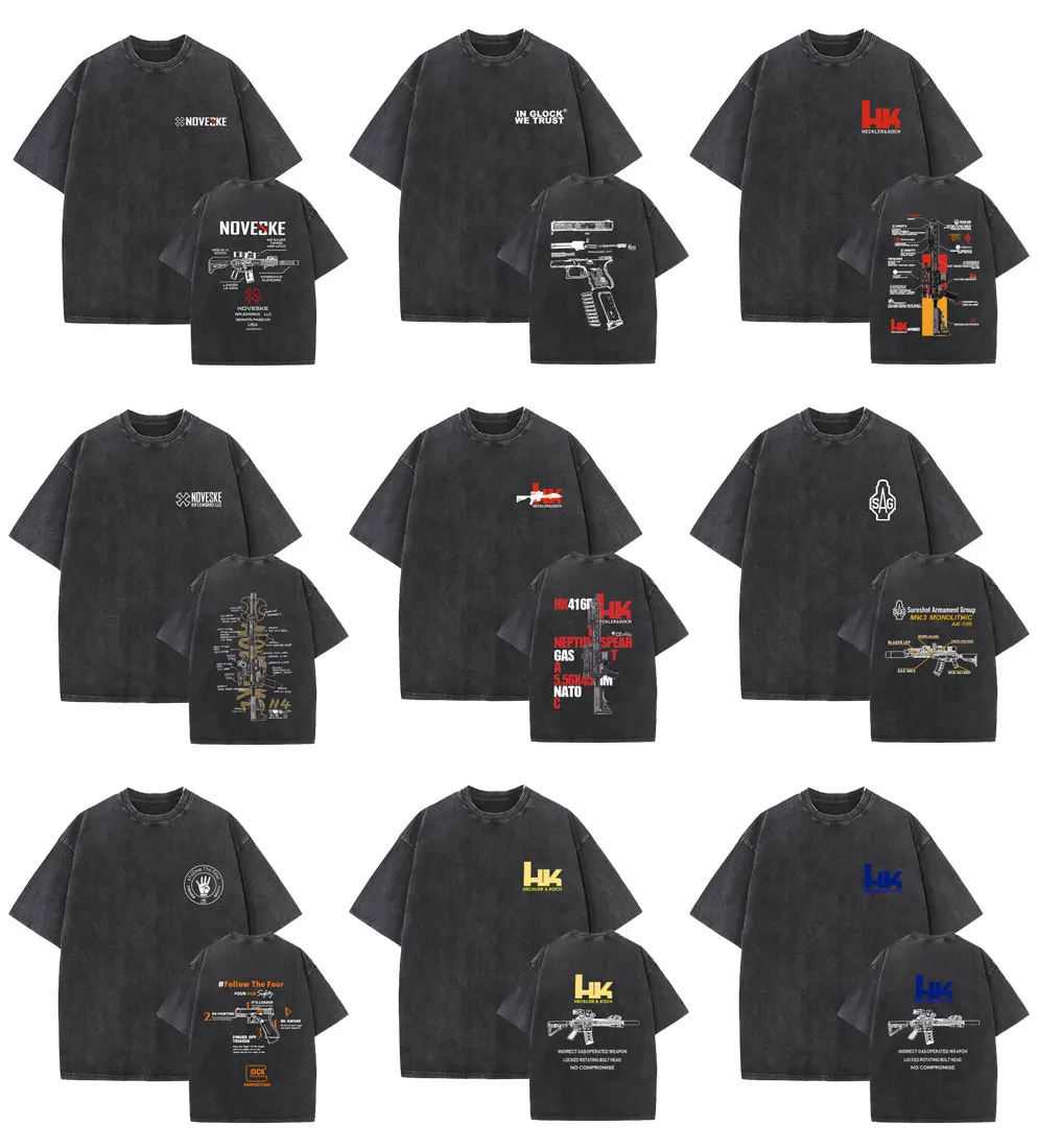 

Heckler & Koch HK416 Vintage Washed T-shirt Forward Observations Group Tshirt Men Women Fashion Oversized Short Sleeve T Shirts