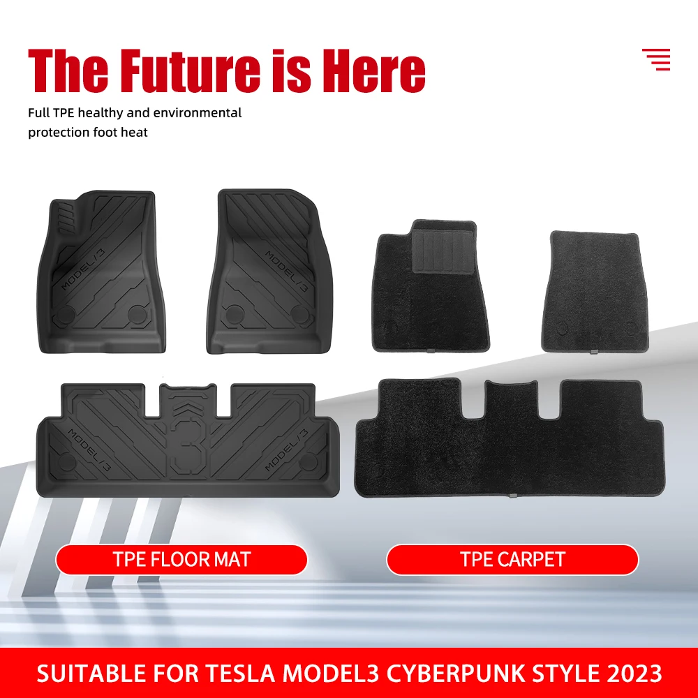 New Design Cyberpunk Style Car Floor Mat For TESLA MODEL 3 2024 Custom TPE 3D Car Mats All Weather Luxury Car Carpet Frunk Mats