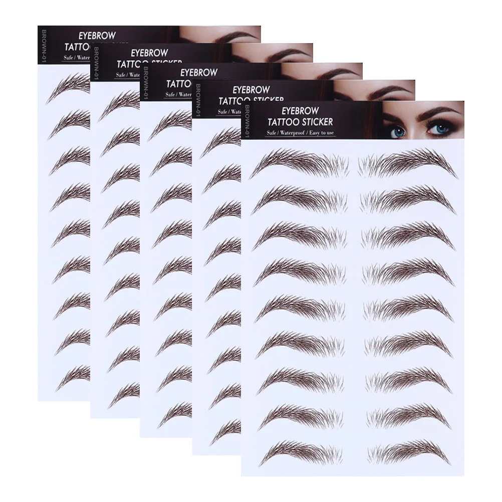 

5pcs 6D Eyebrow Transfers Stickers Waterproof Temporary Brow Tattoos Hair-Like False Eyebrows Imitation Tattoo Transfer