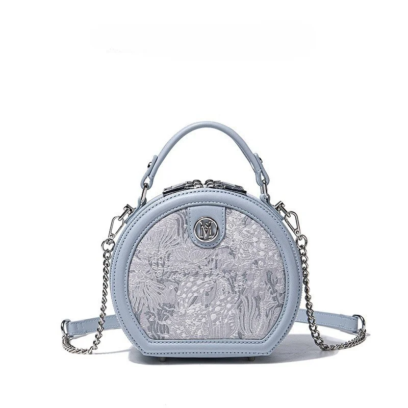 Fashionable Women's Embroidered Hand-held Round Cake Bag Niche Light Luxury Fashionable Versatile Single Shoulder Crossbody Bag