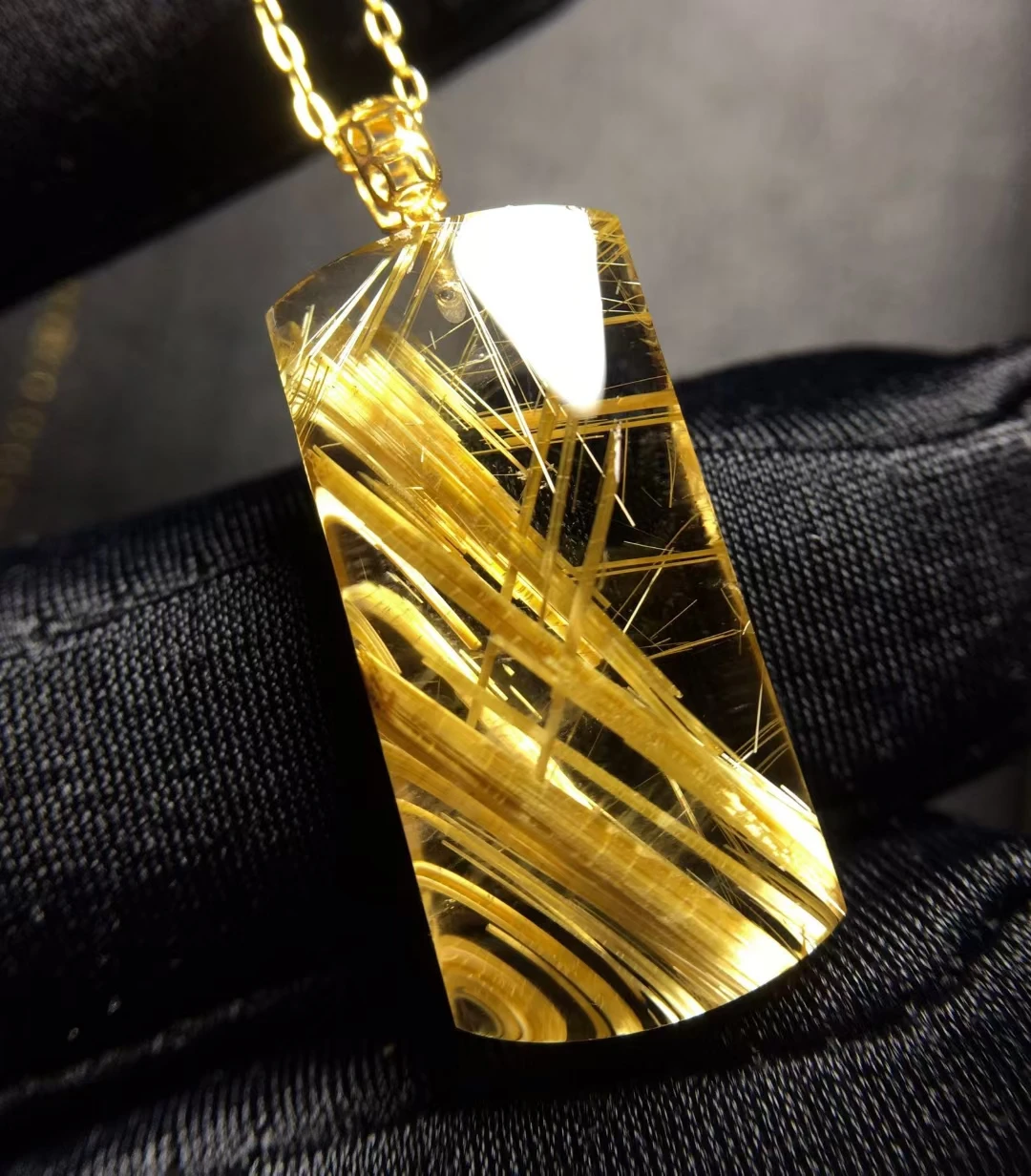 Natural Gold Rutilated Quartz Pendant Rectangle Jewelry 25.6*12*7.2mm Cat Eye Water Drop Oval Men Women Brazil AAAAAAA