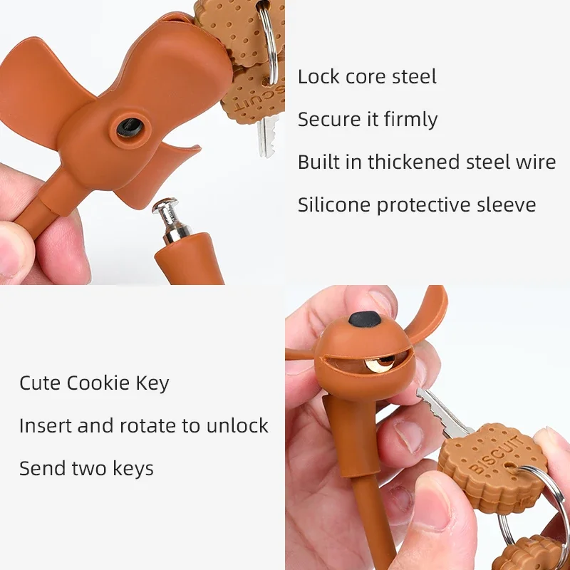 Portable Cute Dog Silicone Bicycle Lock - Keyed Anti-Theft Bike Lock Multi-Color Optional Outdoor Cycling Security Tool - view 5
