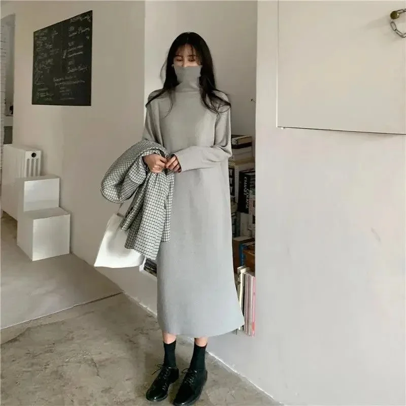 Fashion Dress Women's Autumn/Winter 2023 New Long High Neck Thermal Underlay Black Laydown Dress Korean Reviews Many Dresses