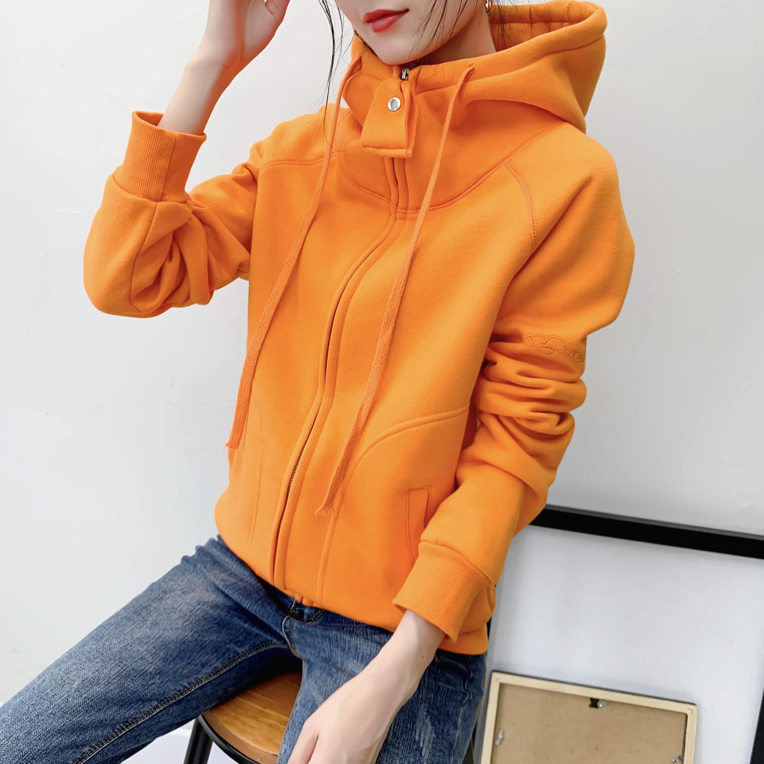 Autumn Winter New Fashion Long Sleeve Solid Hoodies Sweatshirts Cardigan Women's Clothing Drawstring Loose Zipper Pockets Tops