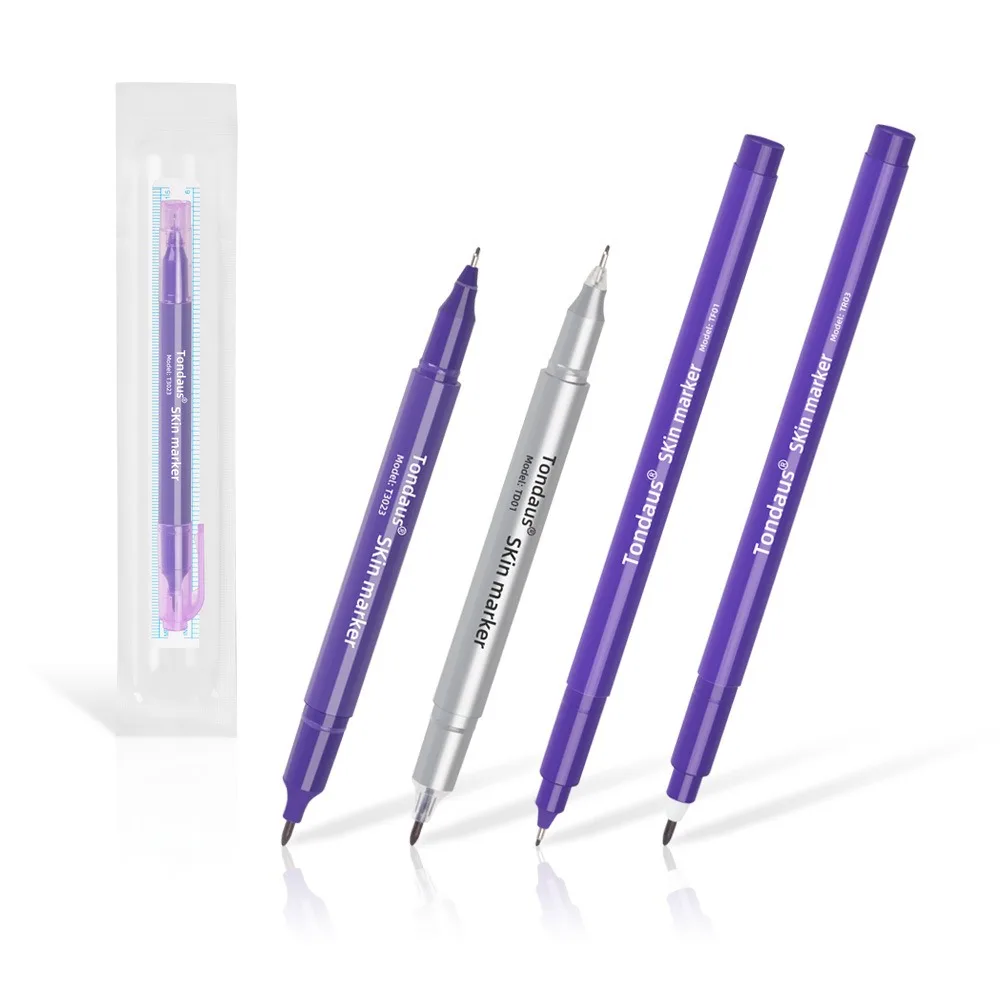 10Pcs Professional Surgical Sterile Skin Marker Pens with Measuring Ruler Set for Microblading Tattoo Eyebrow Lip Skin Marking