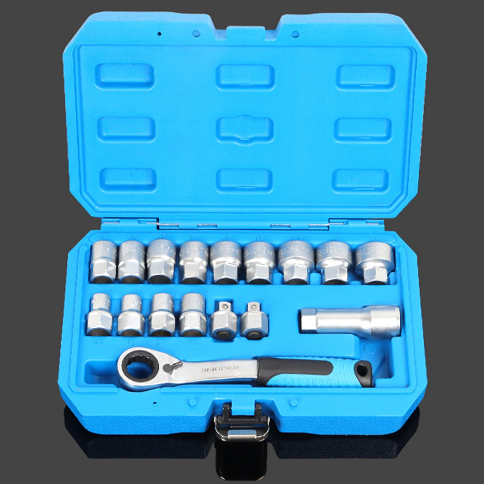 17Pcs Generic Socket Ratchet Wrench Set Spanner Storage Case Mechanic Tool Drill Bit Socket for Bicycles Garage Car Trunk Home