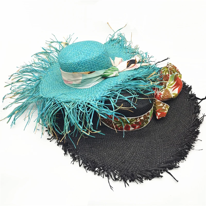 

Шляпа женская пляжная из рафии, модная Панама от солнца с широкими полями и шелковым бантом, дышащая Соломенная Шапка для защиты от солнца, лето