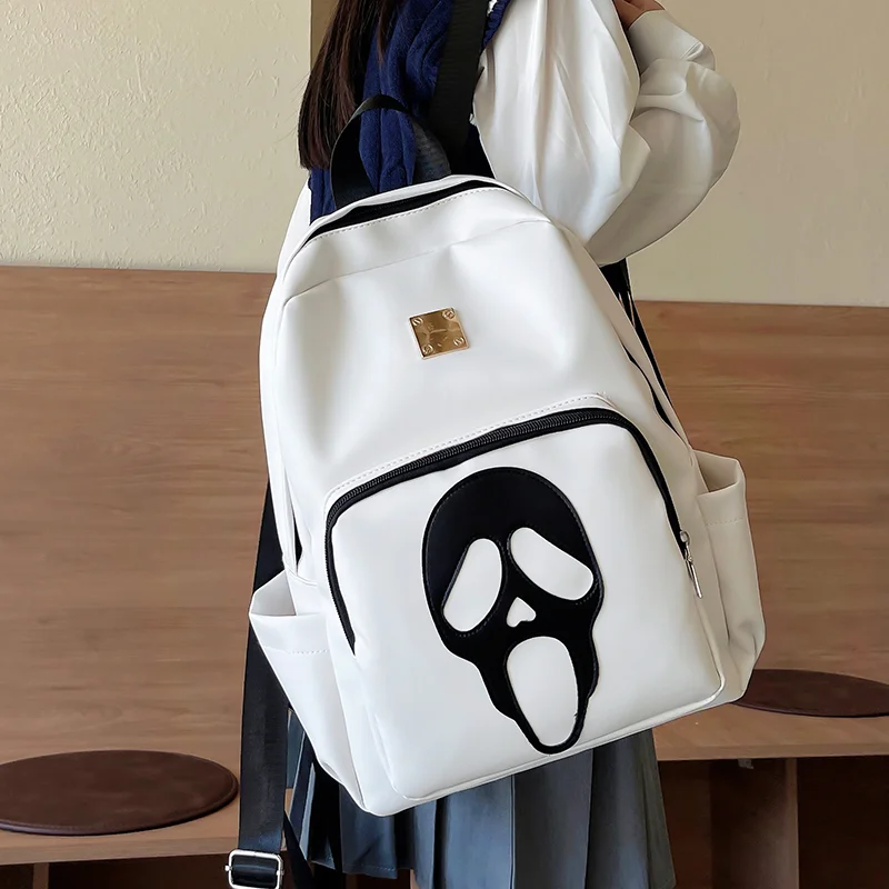 Horror Ghost Women's Backpack For Halloween Multi Pocket Student Shoulder Bag Ladies Casual Travel Rucasack Creative Handbag