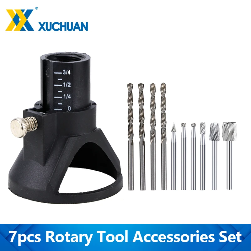 11pcs Rotary Router Milling Cutter Guide Attachment Twist Drill Bit Wood Carving Kit Dedicated Locator Woodwork Tool for Dremel