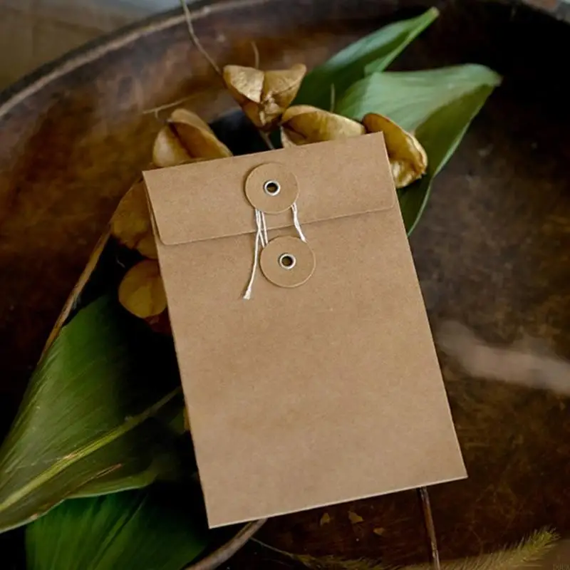 D0UA 20PCS/팩 스트링 타이 클로저 빈티지 브라운 페이퍼 스트링 비즈니스 봉투
