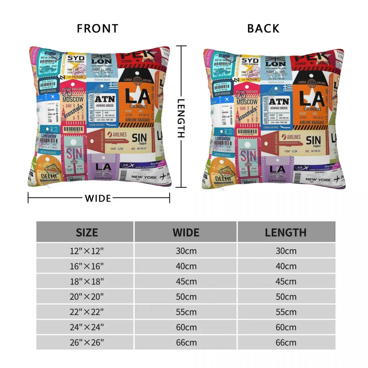 Aviation Boarding Pass And Tags Square Pillowcase Polyester Linen Velvet Pattern Zip Decorative Home Cushion Cover