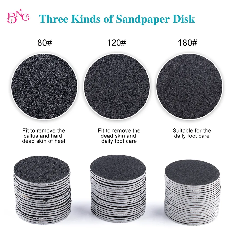 Discos de Papel de Lija Repuestos 3/32'' Eje Disco Metálico para Eliminación de Piel Muerta Callos 25mm Lima de Pies Manicure Pedicure 4
