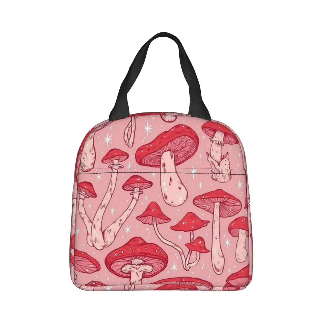 

Deadly Mushrooms Red On Pink Insulated Lunch Bags High Capacity Meal Container Thermal Bag Lunch Box Tote Work Outdoor Food Bag