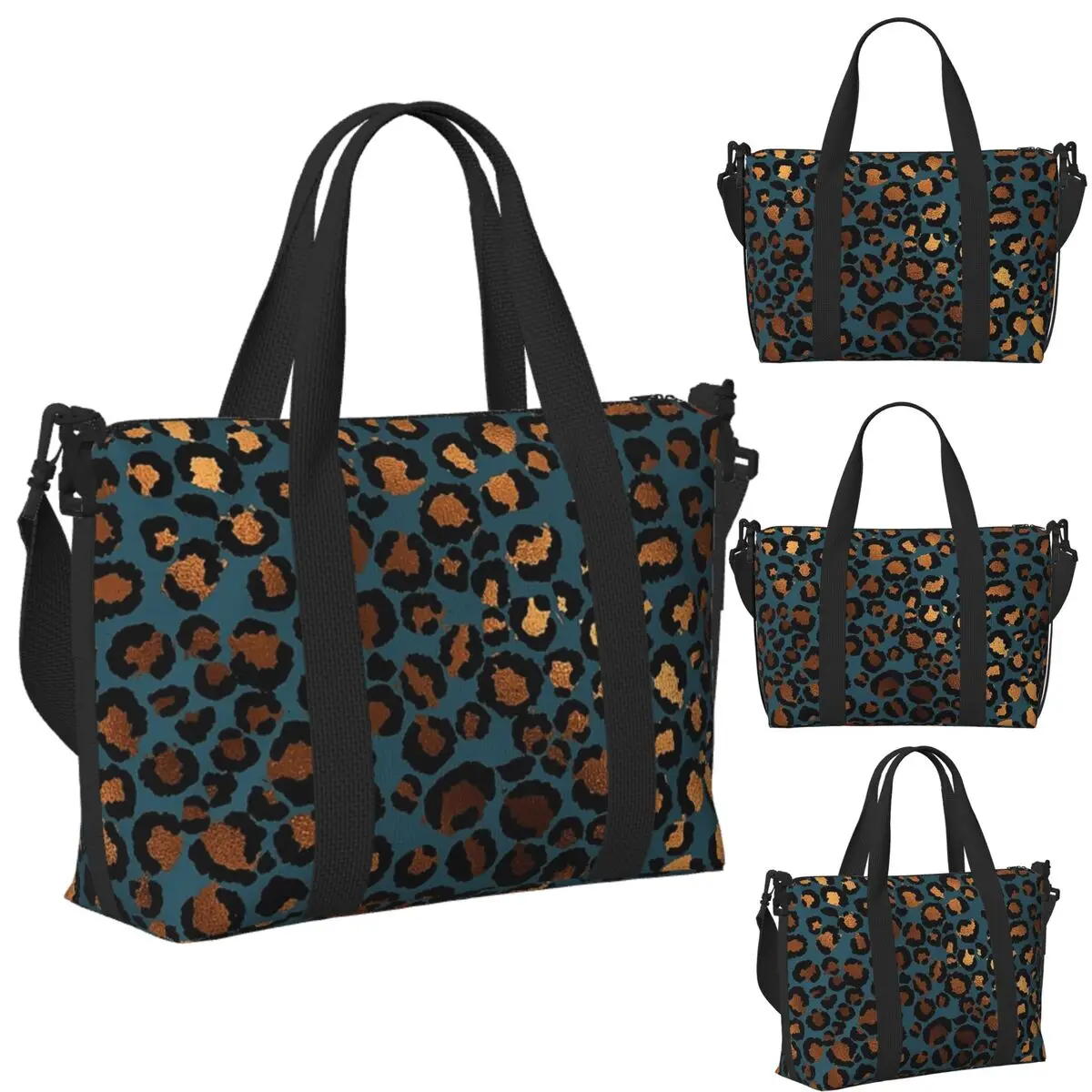 

Custom Cheetah Print Leopard Print Beach Travel Bag Large Capacity Tote Bags for Gym Sport Women Shopping Duffle Shoulder Bag
