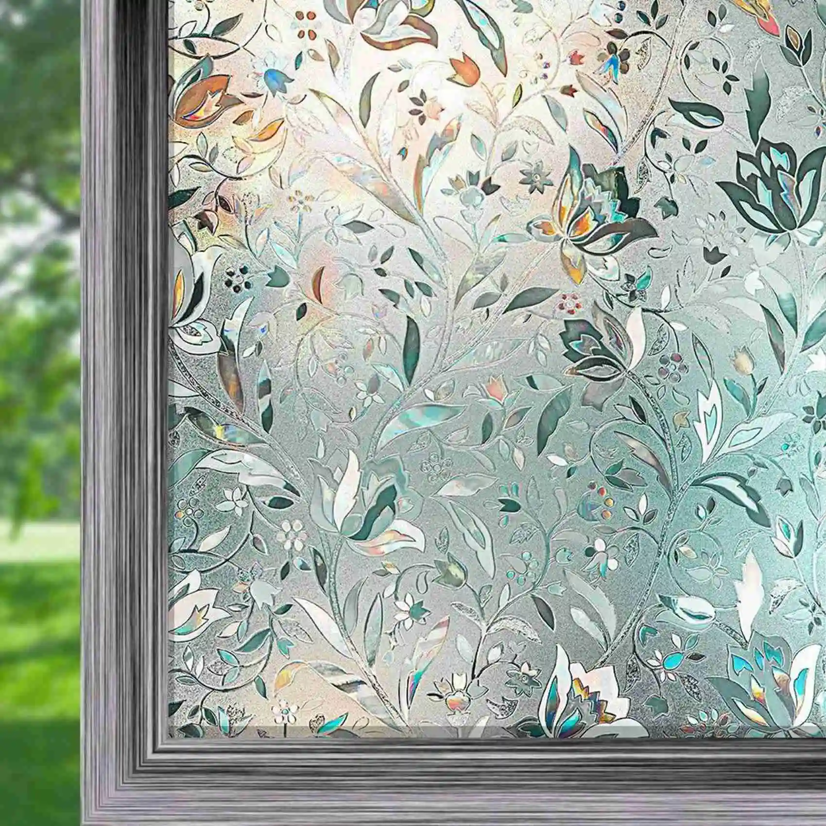 HRBAJ-2X 3D Rainbow Window Film Stained Glass Vinyl Static Non Adhesive Film Opaque Privacy Protective Tint -45X100cm
