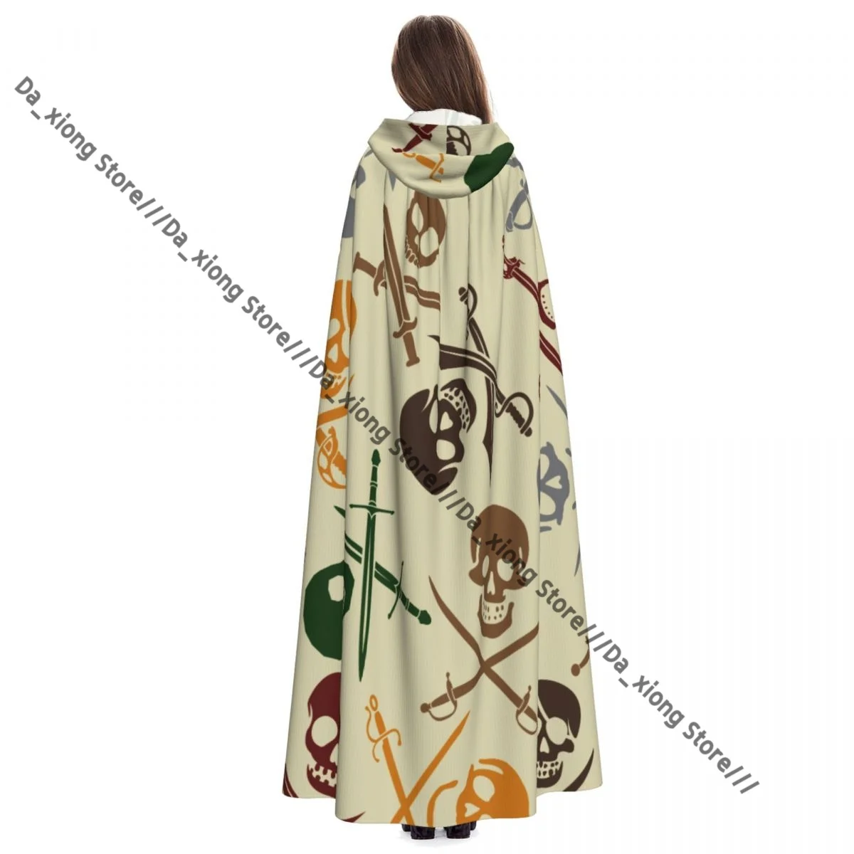 الجماجم القراصنة مع السيوف المتقاطعة نمط الساحرة عباءة زي الهالوين التأثيري الكبار للجنسين عباءة الرجعية العصور الرأس #4
