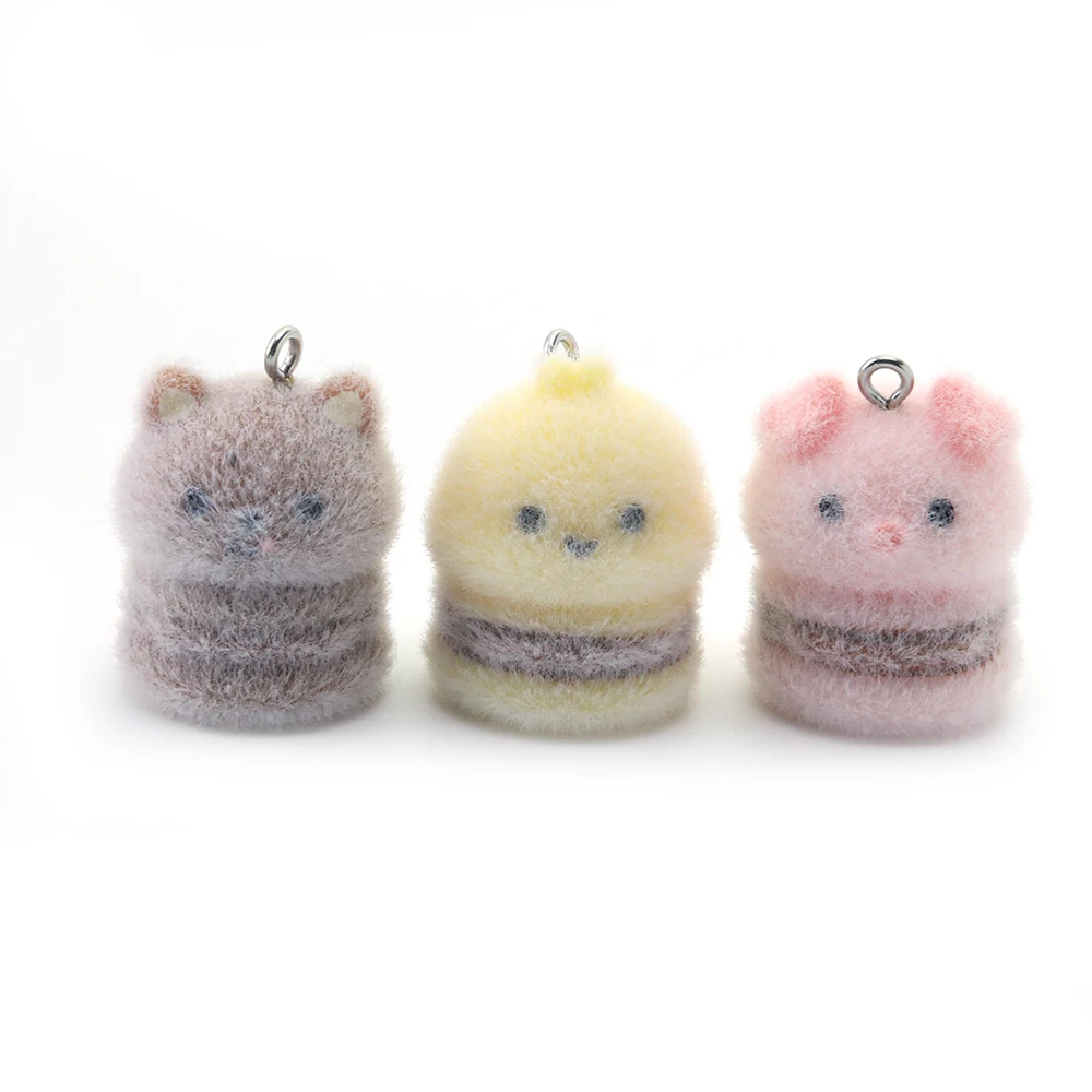 20Pcs Flocking Resin Bee Pig Charms Cute Animal Plush Doll Pendant for Necklace Earrings Keychain Making DIY Jewelry Accessories