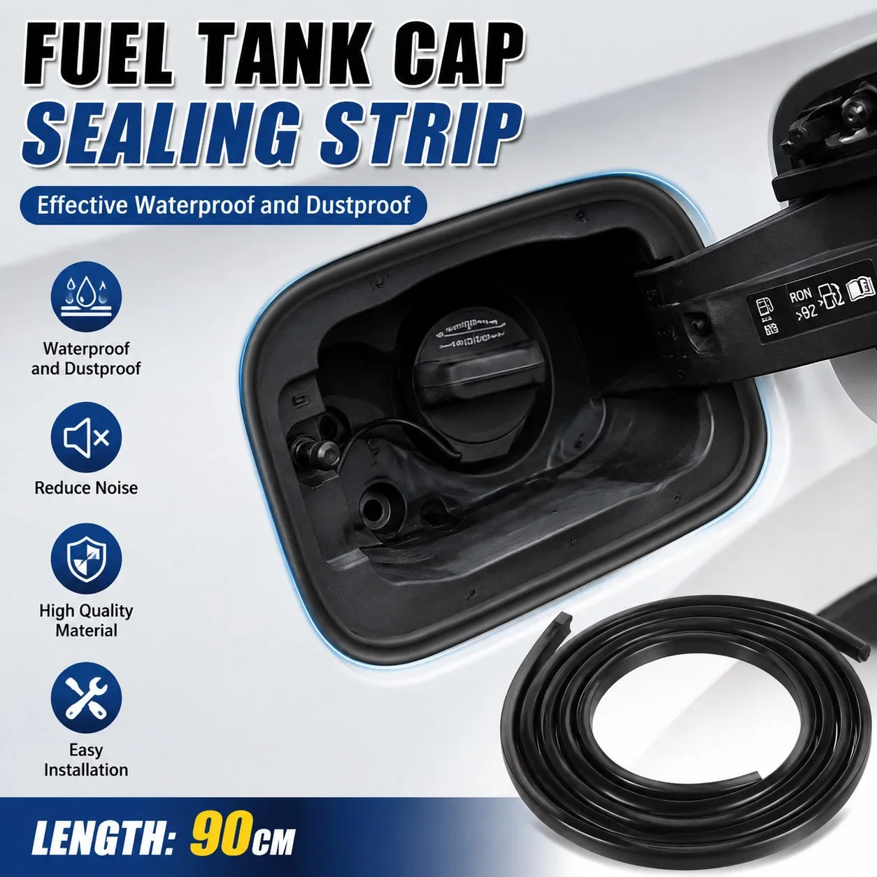 90cm Automobile Fuel Tank Cap Sealing Strip Universal Charging Port Cover Seal Ring Waterproof Dustproof Mute Car Accessories