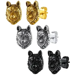 U7 Stainless Steel 3D Wolf Head Stud Earrings for Man Woman Black Retro Gold Color Cool Gothic Animal Unisex Daily Jewelry