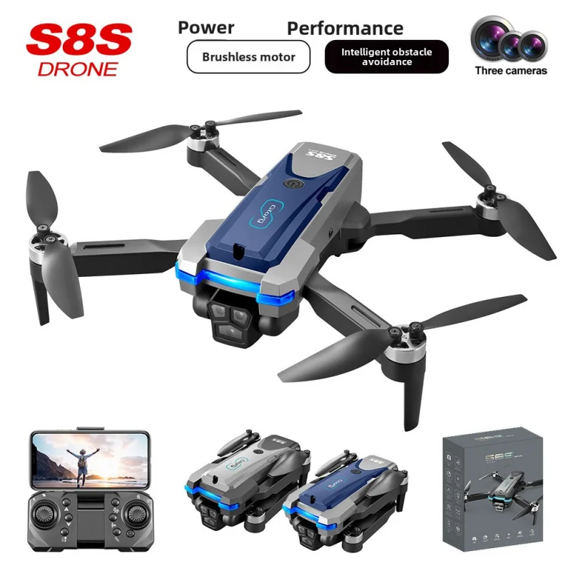 New S8S Drone with Obstacle Avoidance, Triple Camera, Brushless Motor, 4-Axis UAV Remote Control Aircraft