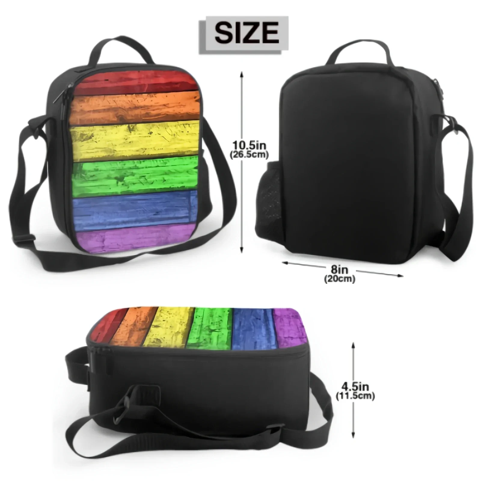 Grungy Old Wood Planks In Rainbow Colors Insulated Thermal Lunch Bag Washable Tote Lunch Container for School Travel Picnic Work