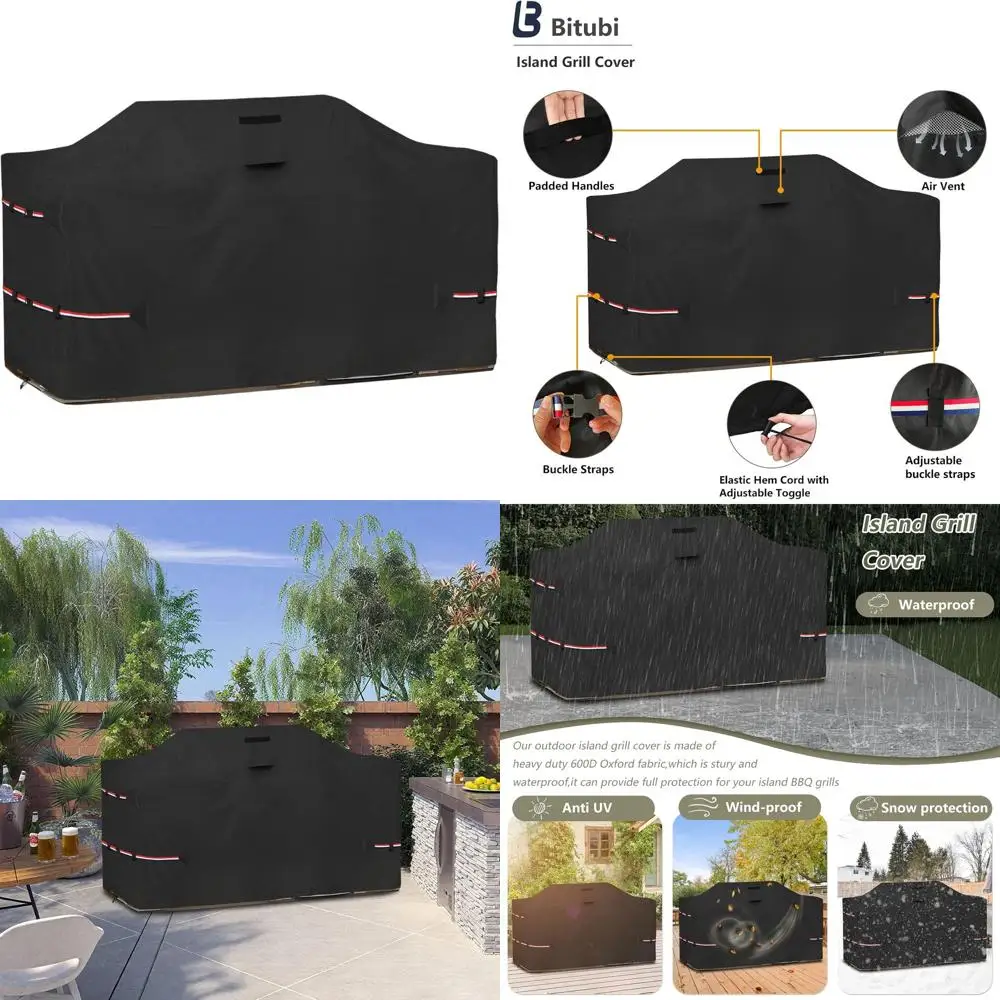 

86 Inch Island Grill Cover - 600D Heavy Duty Waterproof All Weather Protection Extra Large Grill Cover,Black