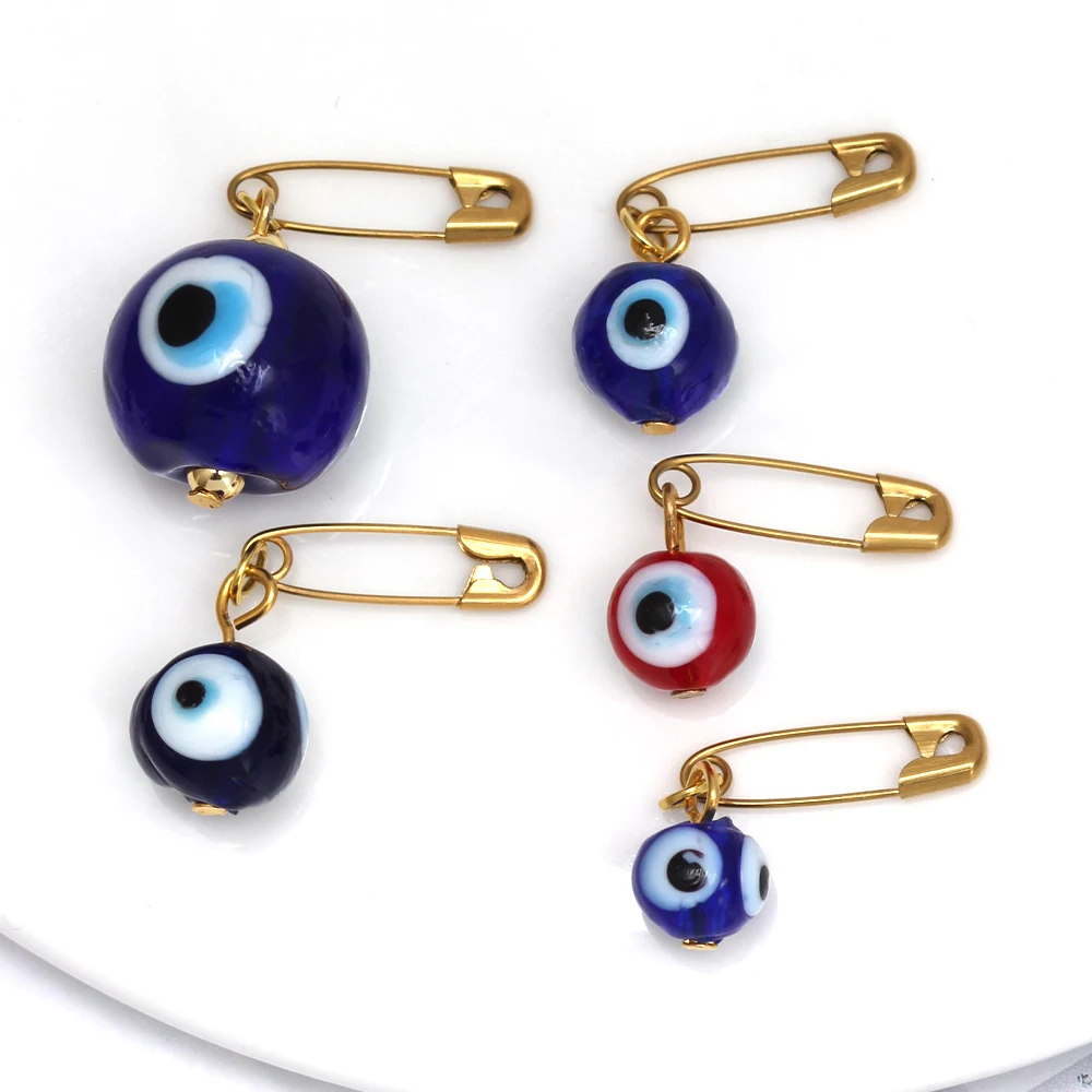 Lucky Eye 3pcs/lot Alloy Charm Brooch Safety Pin DIY Drop Oil Turkish Evil Eye Bead Brooch for Women Girls Men Fashion Jewelry